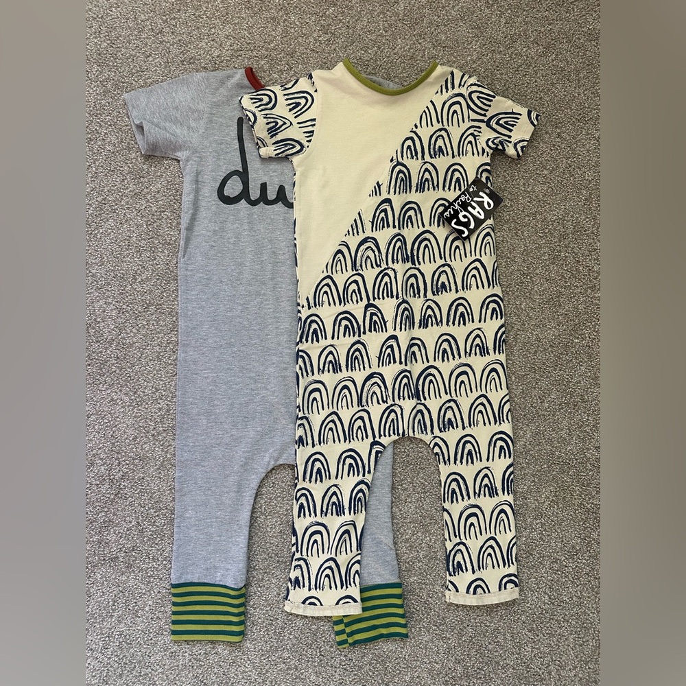 Rags to Raches 2T Romper Bundle- Gray One New W/O Tag, Rainbow One New With Tag